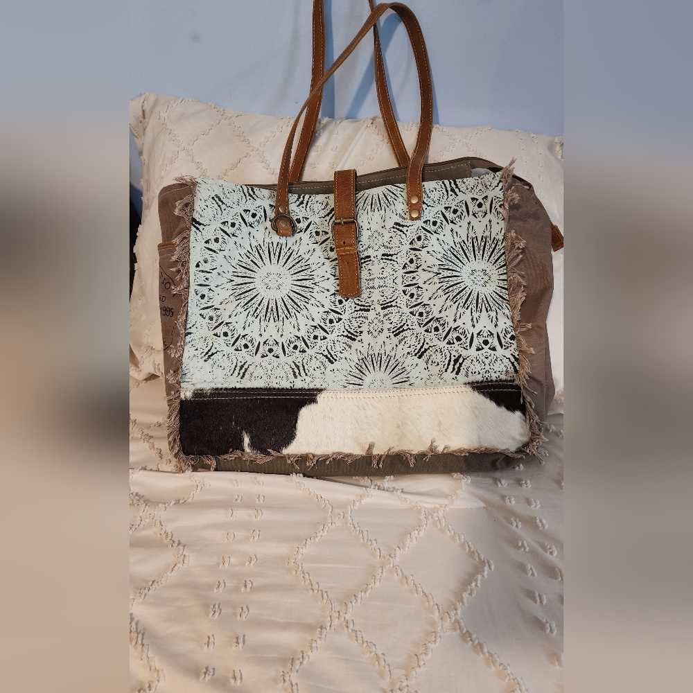 Upcycled Canvas & Faux Leather Large Tote Bag